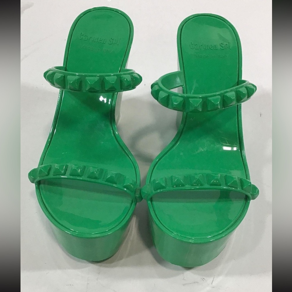 Women’s Carmen Sol Tonino PVC Green Platform Slide Sandals Size 9